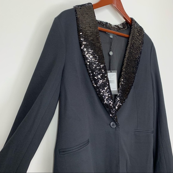 Adrianna Papell Black Sequin Lapel Lightweight Ponte Blazer New Nwt Size Medium - Picture 3 of 16